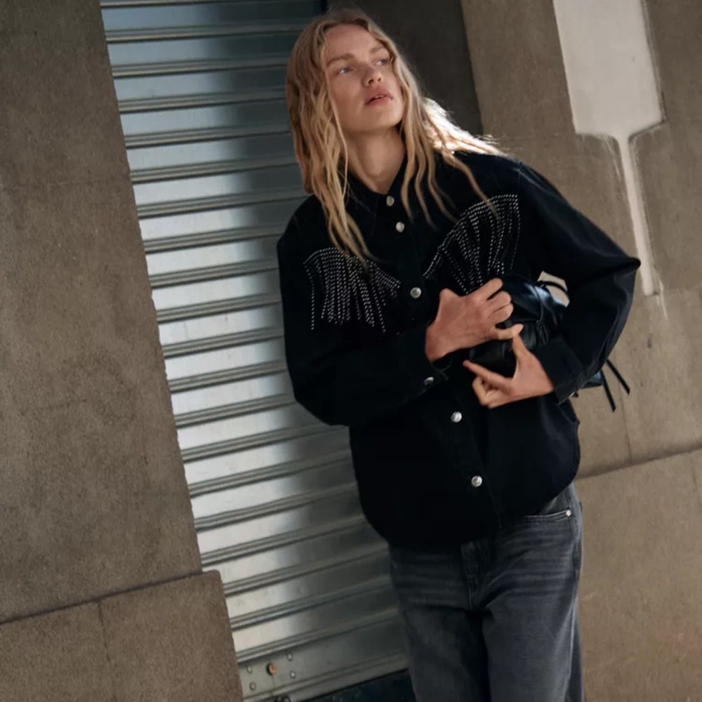 STUDDED FRINGED DENIM JACKET Z1975